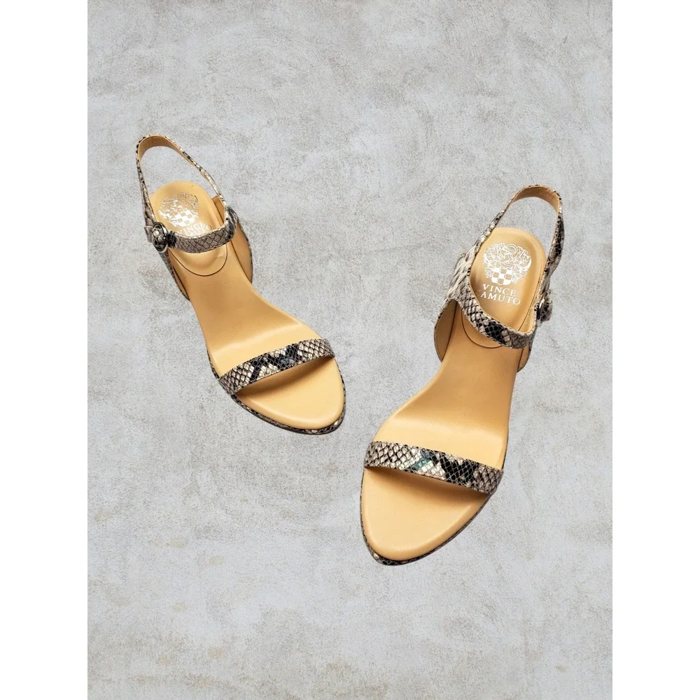 Vince Camuto Lynona Black White Soft Glossy Python Ankle Strap Heels Size‎ 10